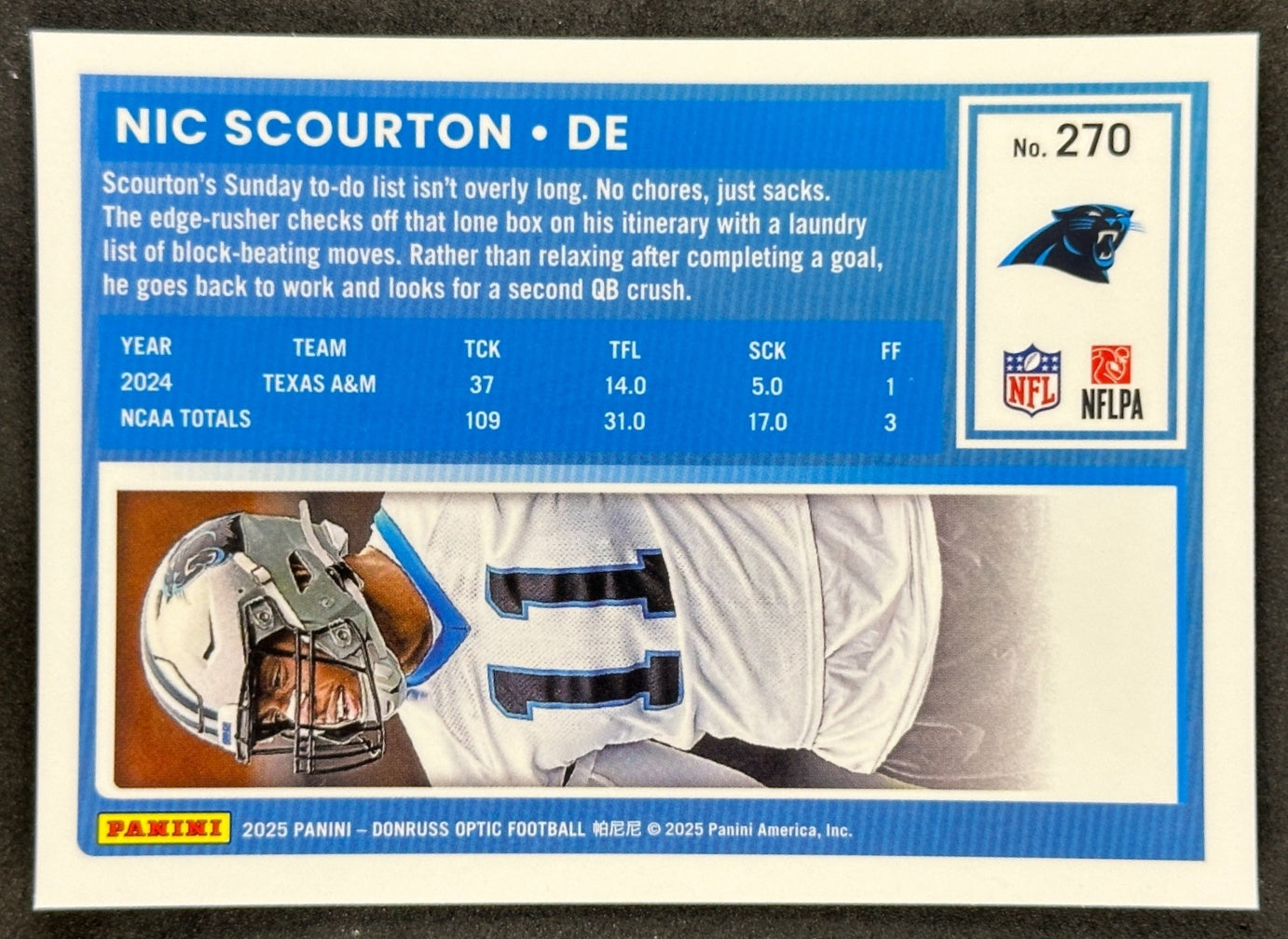 Nic Scourton 2025 Donruss Optic Rated Rookie Panthers Sports Trading Card