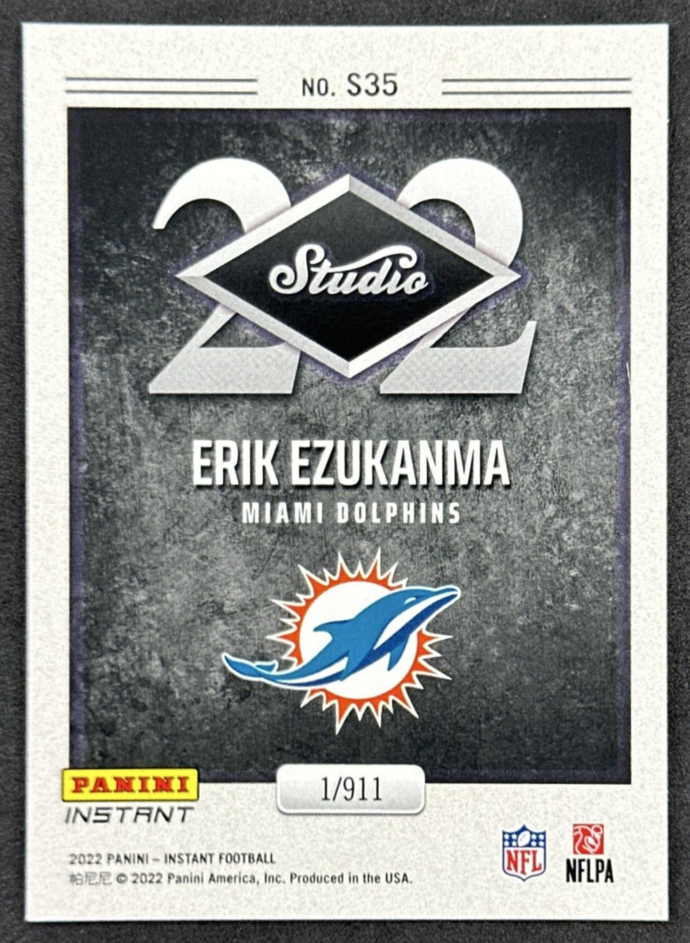 Erik Ezukanma 2022 Panini Instant Studio Rookie /911 Dolphins Eagles back sports trading card