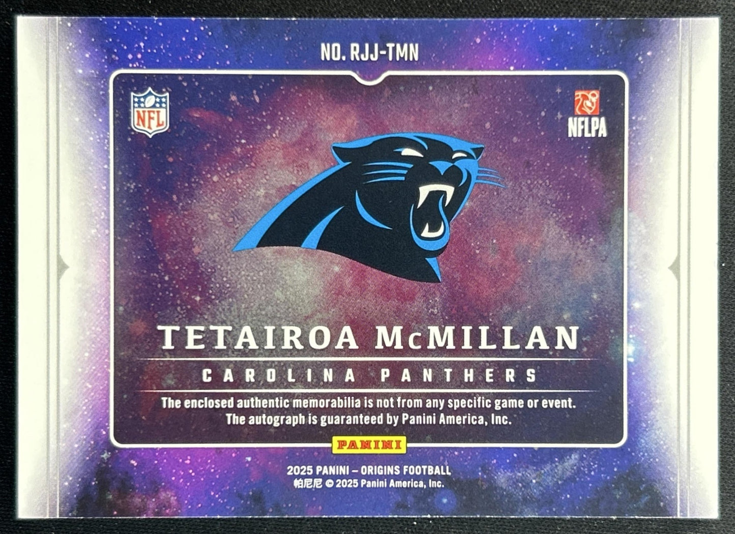 Tetairoa McMillan 2025 Origins Rookie Jumbo Jersey Auto Orange /75 Panthers back