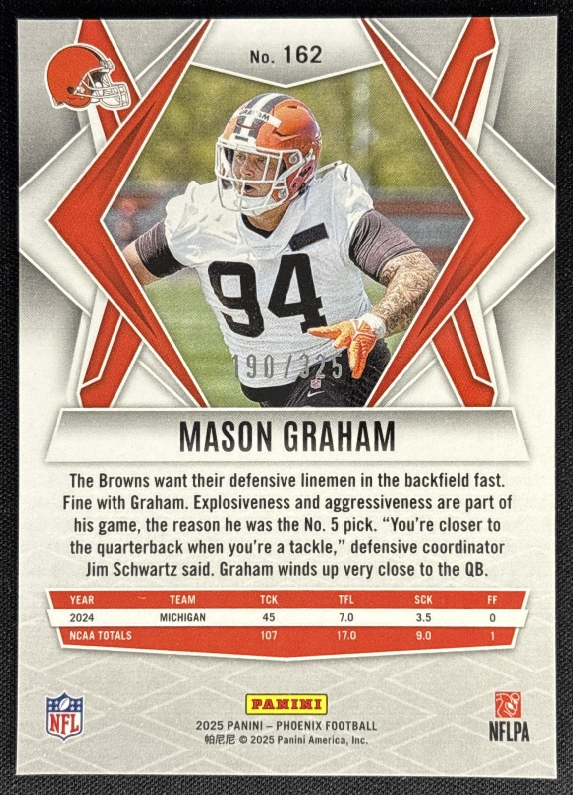 Mason Graham 2025 Panini Phoenix Light Blue Lava Prizm /325 Browns