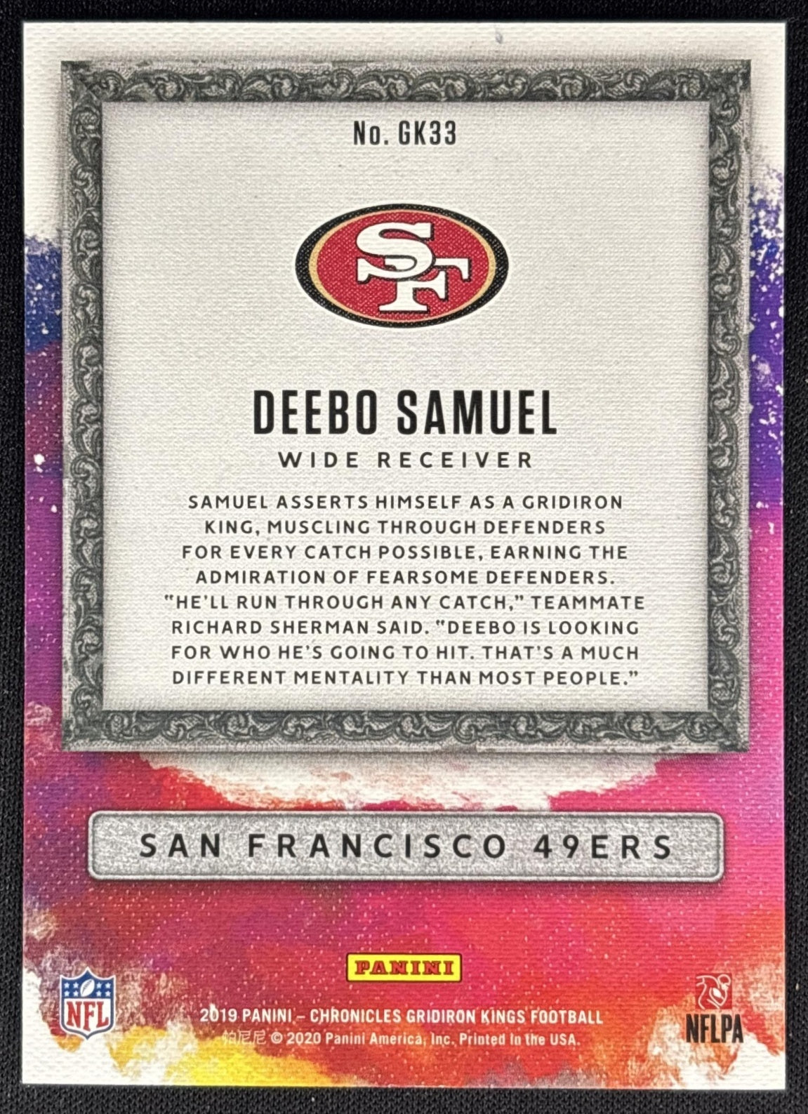 Deebo Samuel 2020 Panini Chronicles Purple /49 49ers Sports Trading Cards