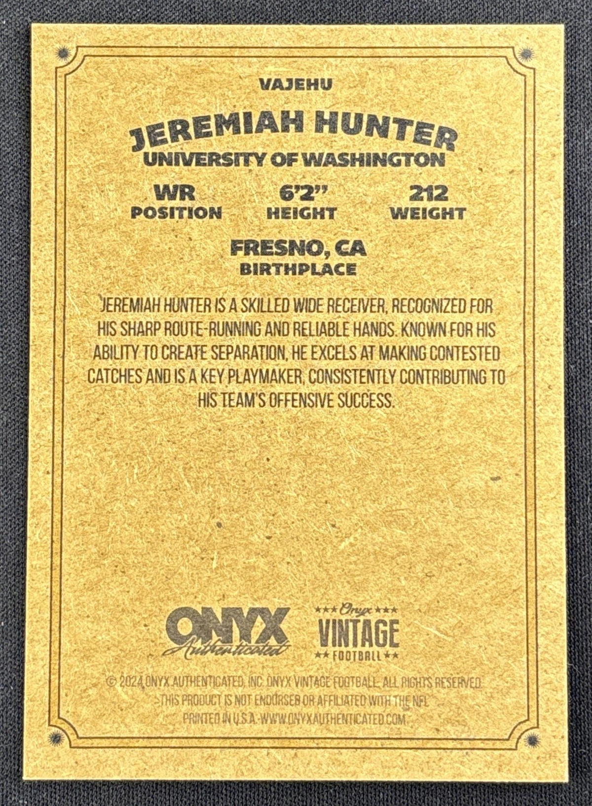 Jeremiah Hunter 2024 Onyx Vintage Collection #2