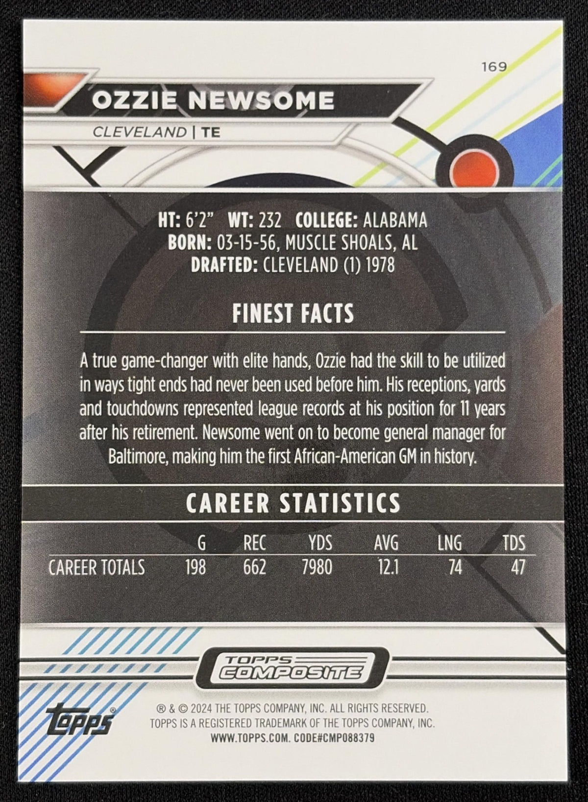 Ozzie Newsome 2023 Topps Composite Finest Blue Geometric Refractor /99 Browns Sports Trading Card