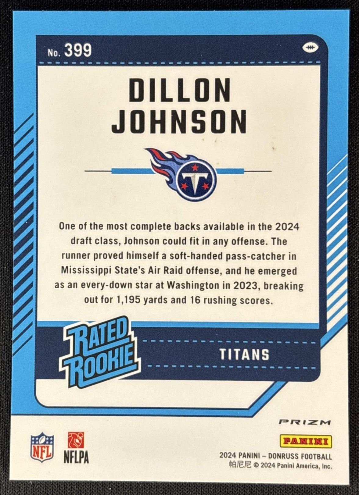 Dillon Johnson 2024 Panini Donruss Optic Rated Rookie Preview Red Wave Titans