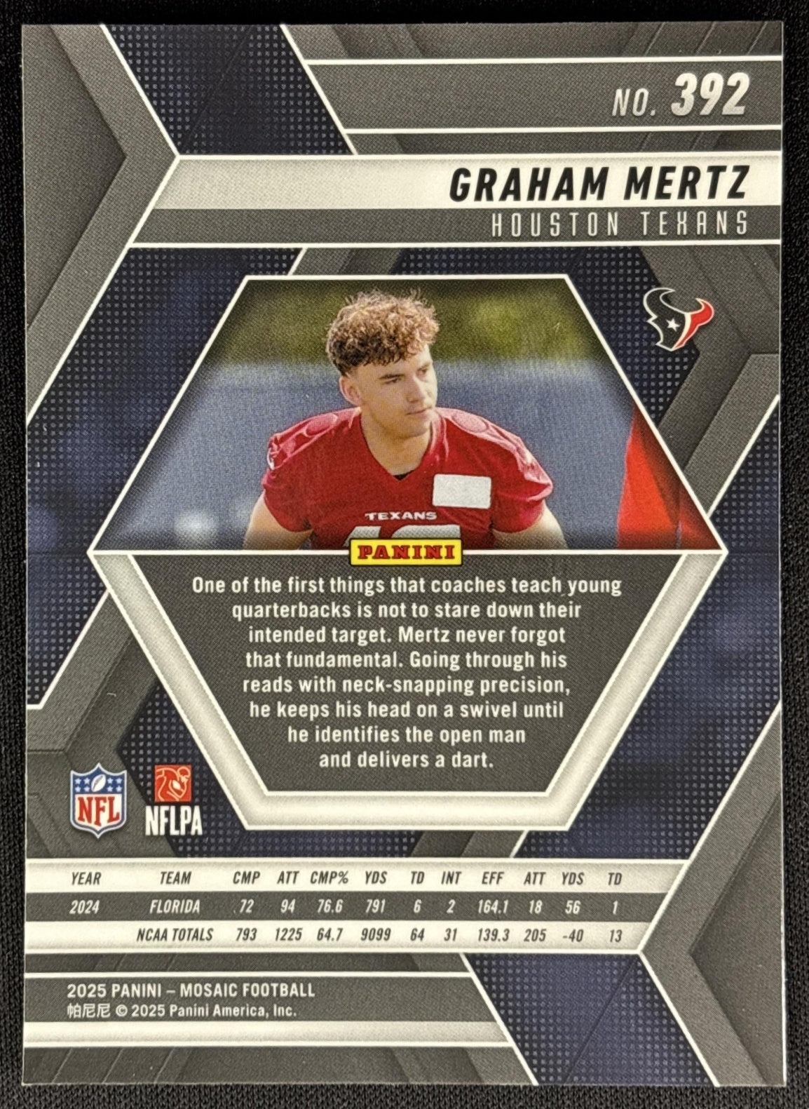 Graham Mertz 2025 Panini Mosaic Rookies Texans Sports Trading Card