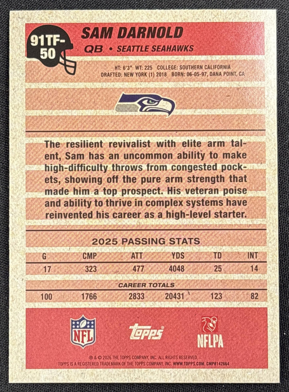 Sam Darnold 2026 Topps 1991 Crackle Foil Seahawks