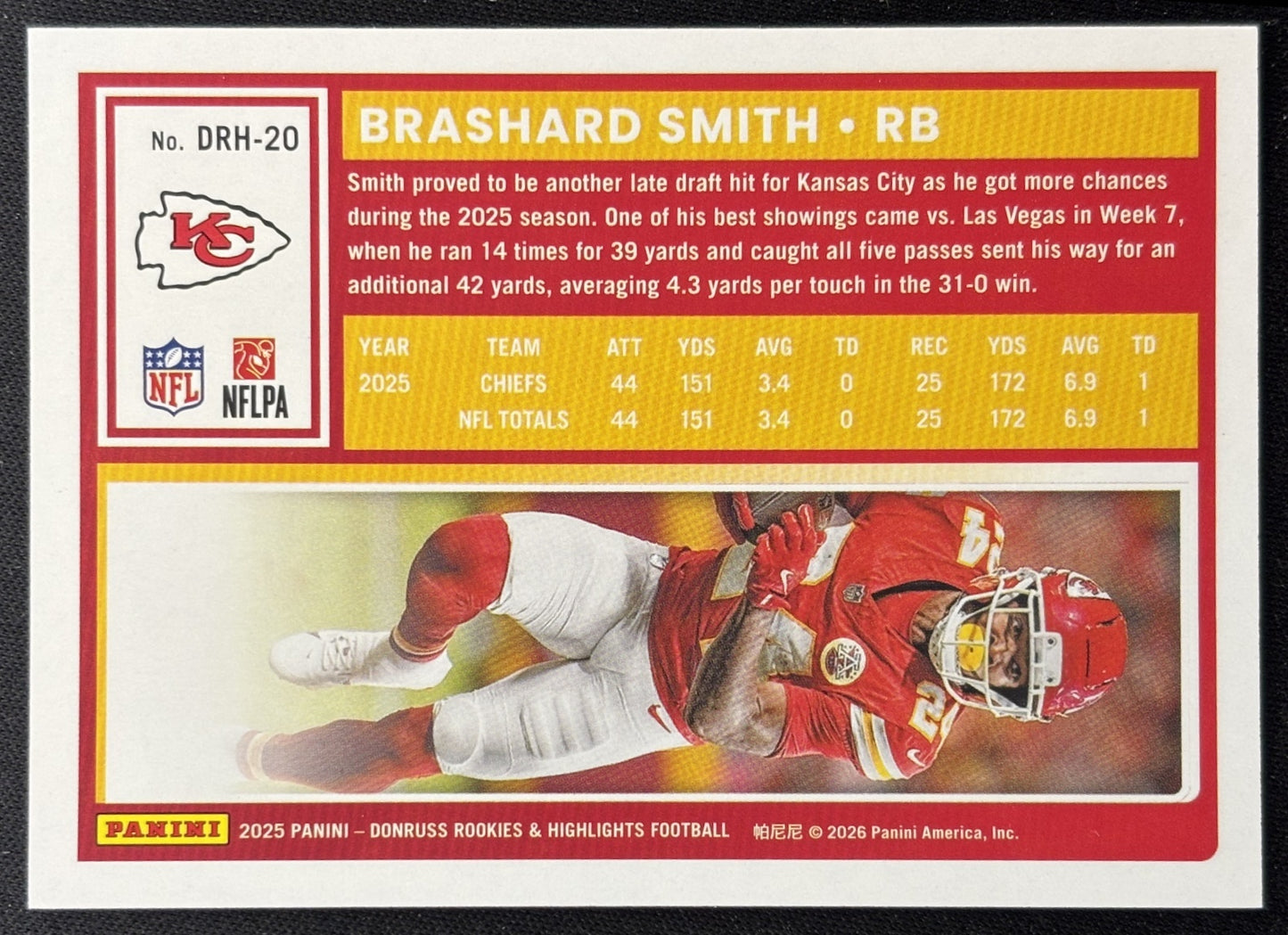 Brashard Smith 2025 Panini Donruss Rookies & Highlights Chiefs Sports Trading Cards