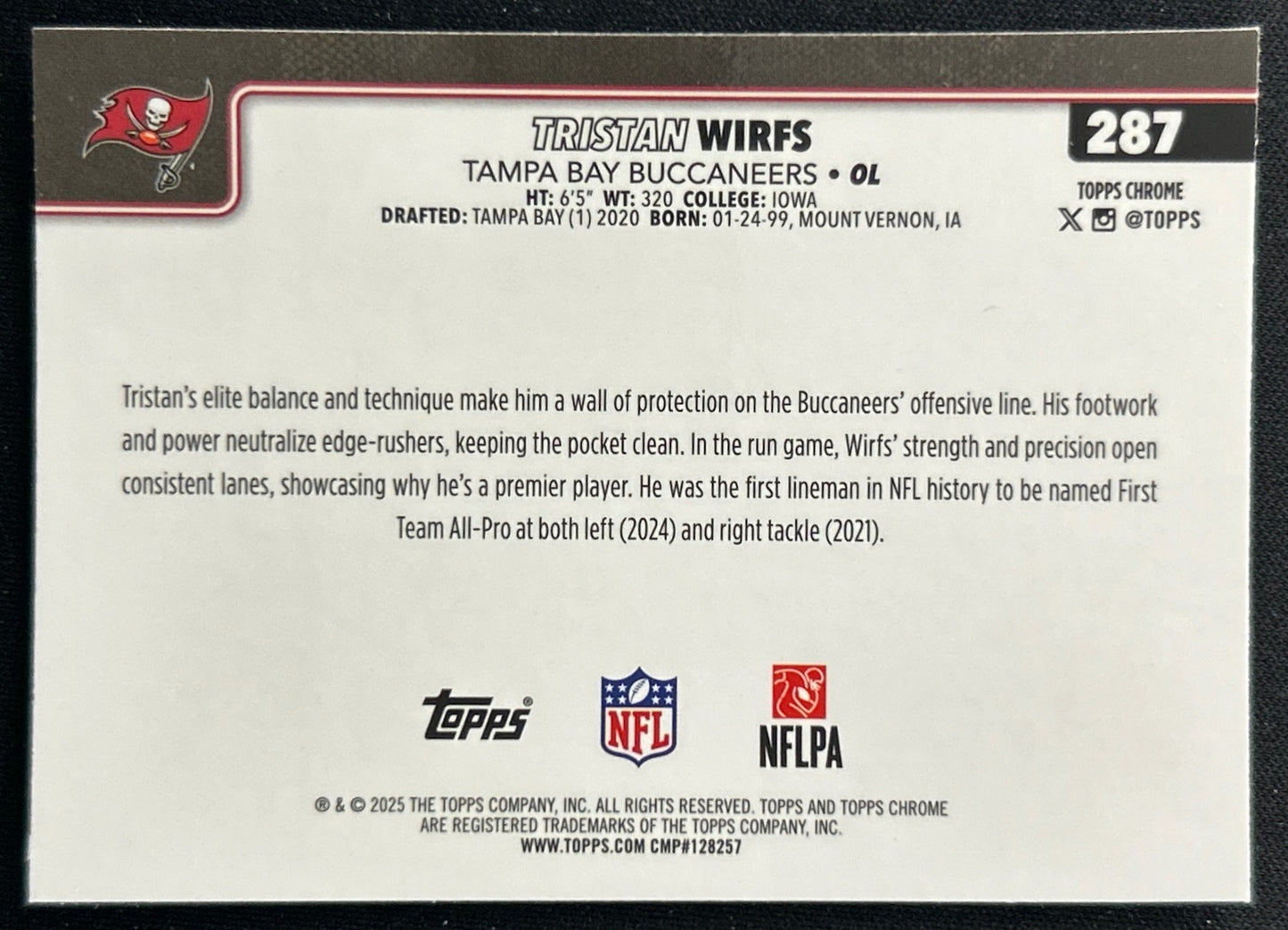 Tristan Wirfs 2025 Topps Chrome Buccaneers Sports Trading Cards