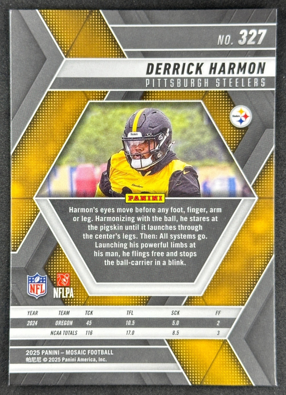 Derrick Harmon 2025 Mosaic Rookies Steelers Sports Trading Card