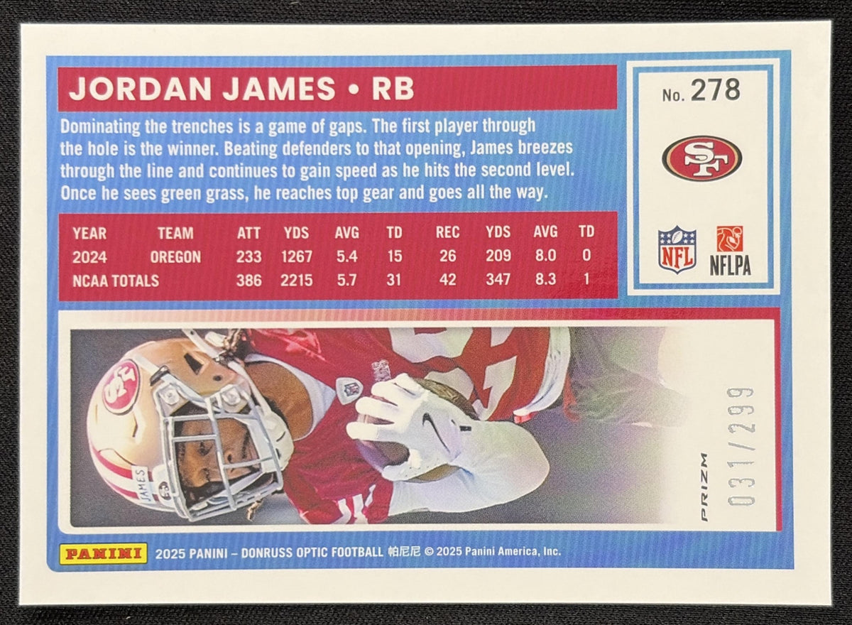 Jordan James 2025 Panini Donruss Optic Rated Rookie Orange Prizm /299 49ers