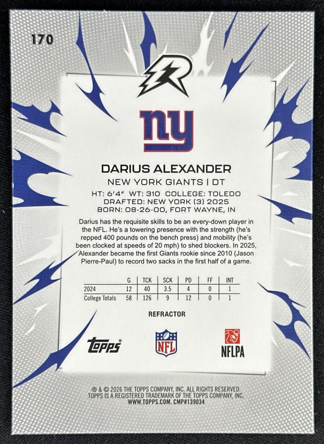 Darius Alexander 2025 Topps Resurgence Refractor Giants