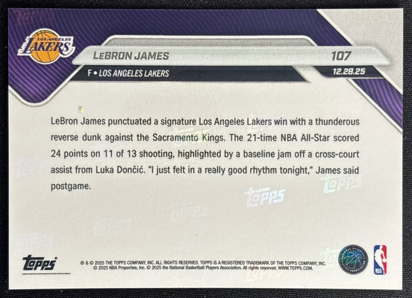 LeBron James 2025 Now Lakers sports trading card