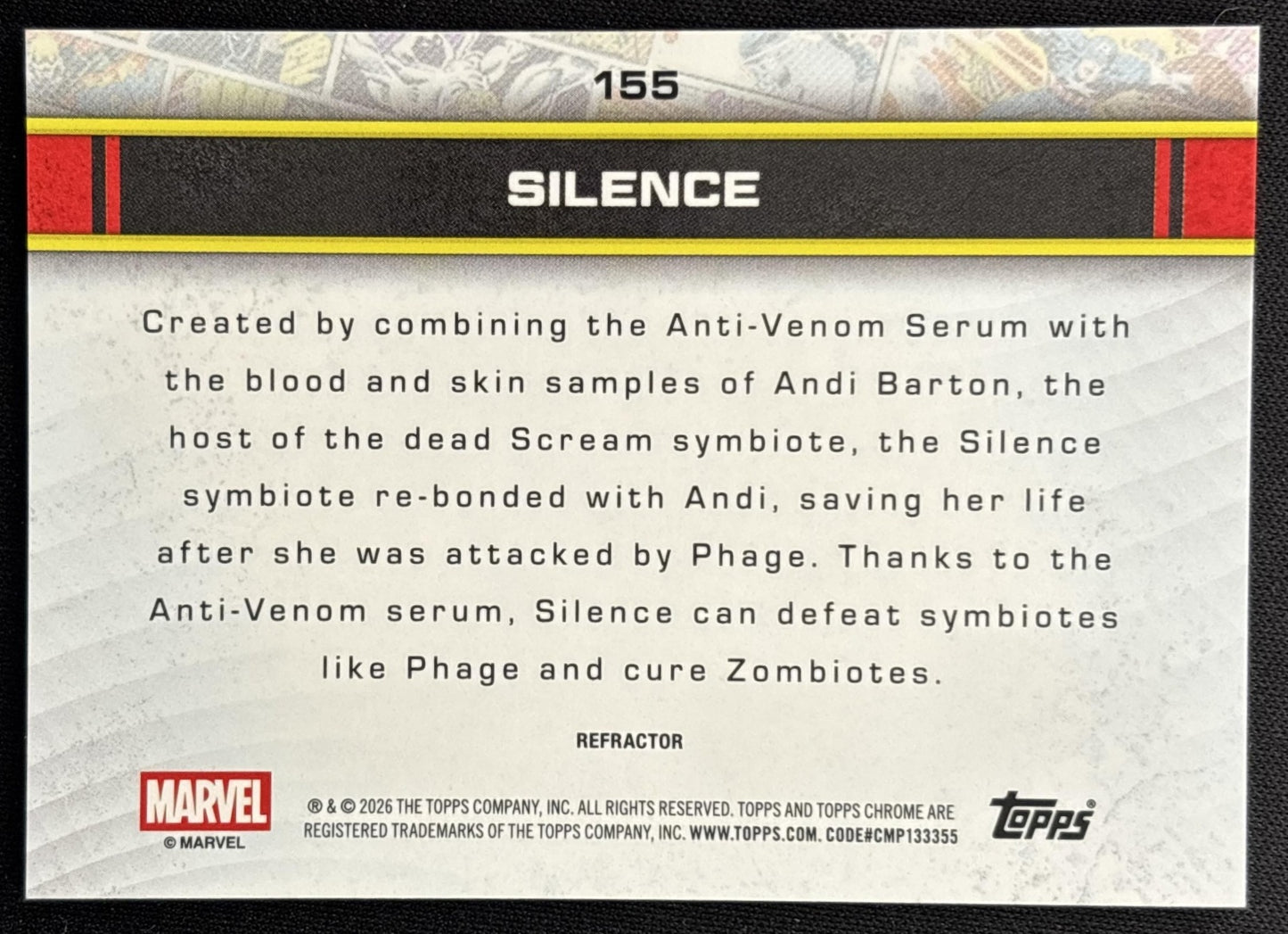 Silence 2026 Topps Chrome Marvel Comics Refractor back