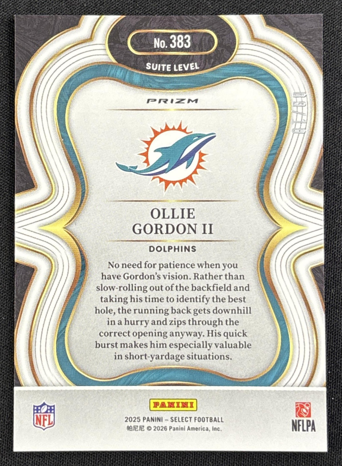 Ollie Gordon II 2025 Panini Select Suite Level Gold Disco Prizm /10 Dolphins