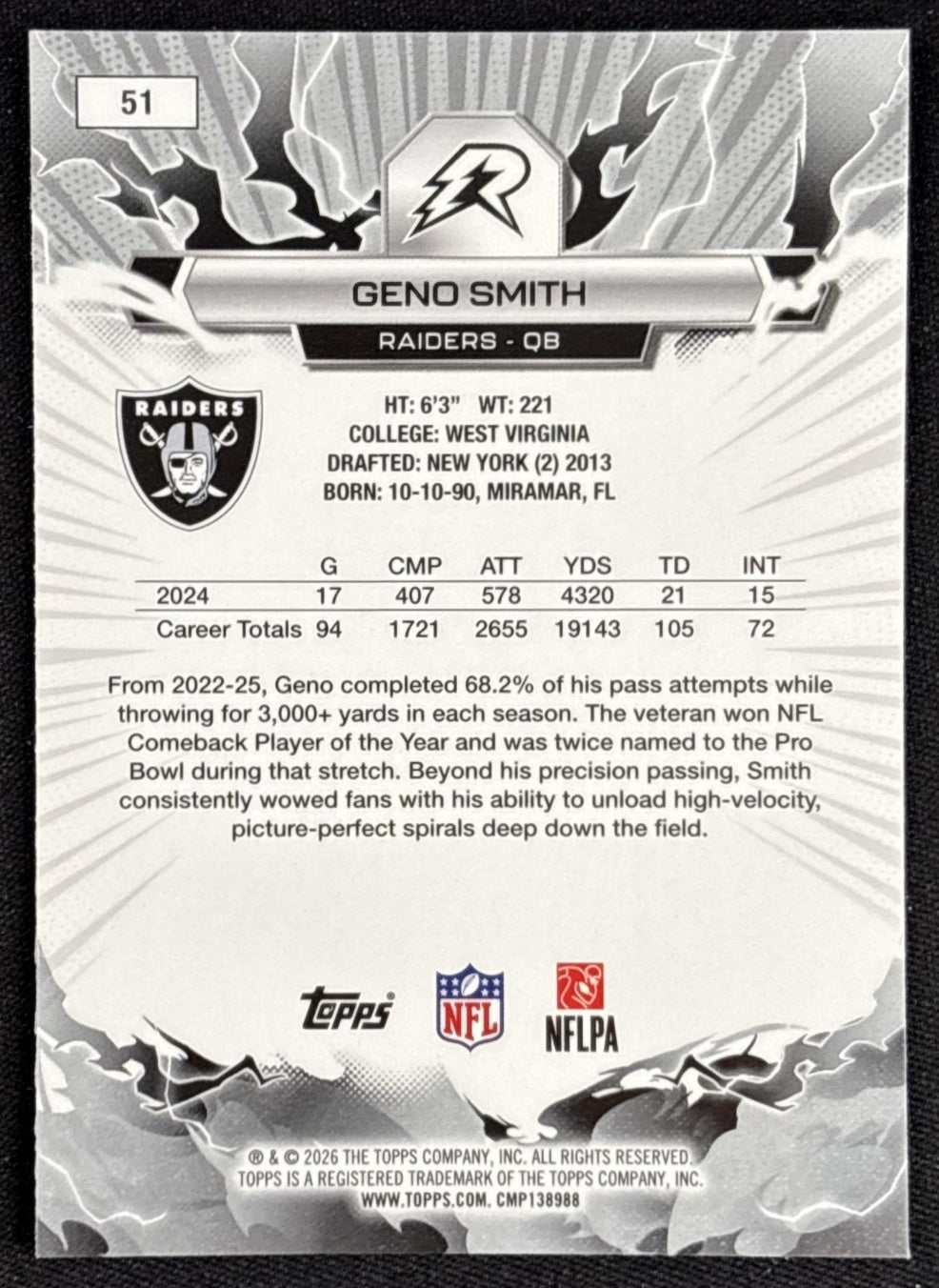 Geno Smith 2025 Topps Resurgence Raiders