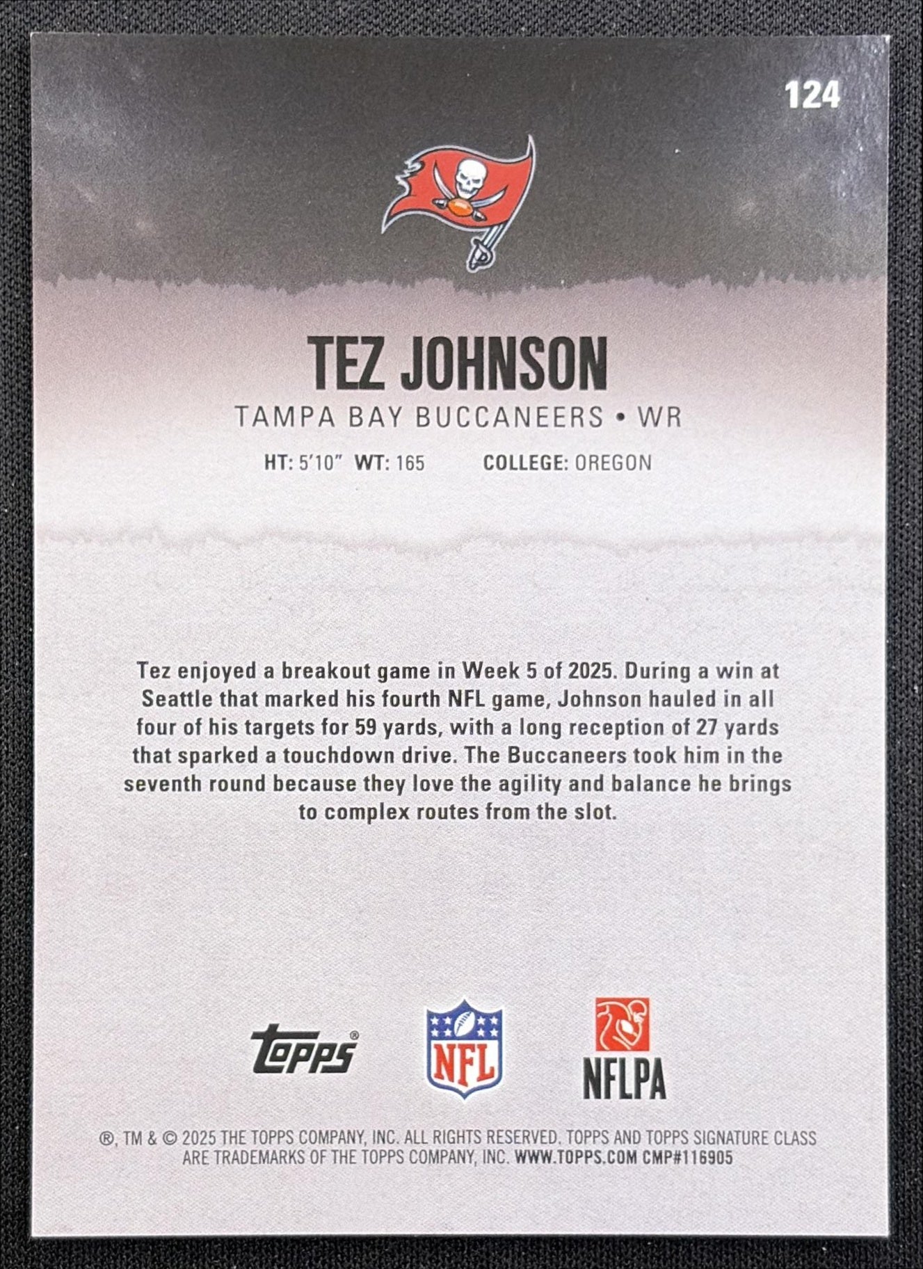 Tez Johnson 2025 Topps Signature Class Chrome Rookie Pandora Refractor Buccaneers