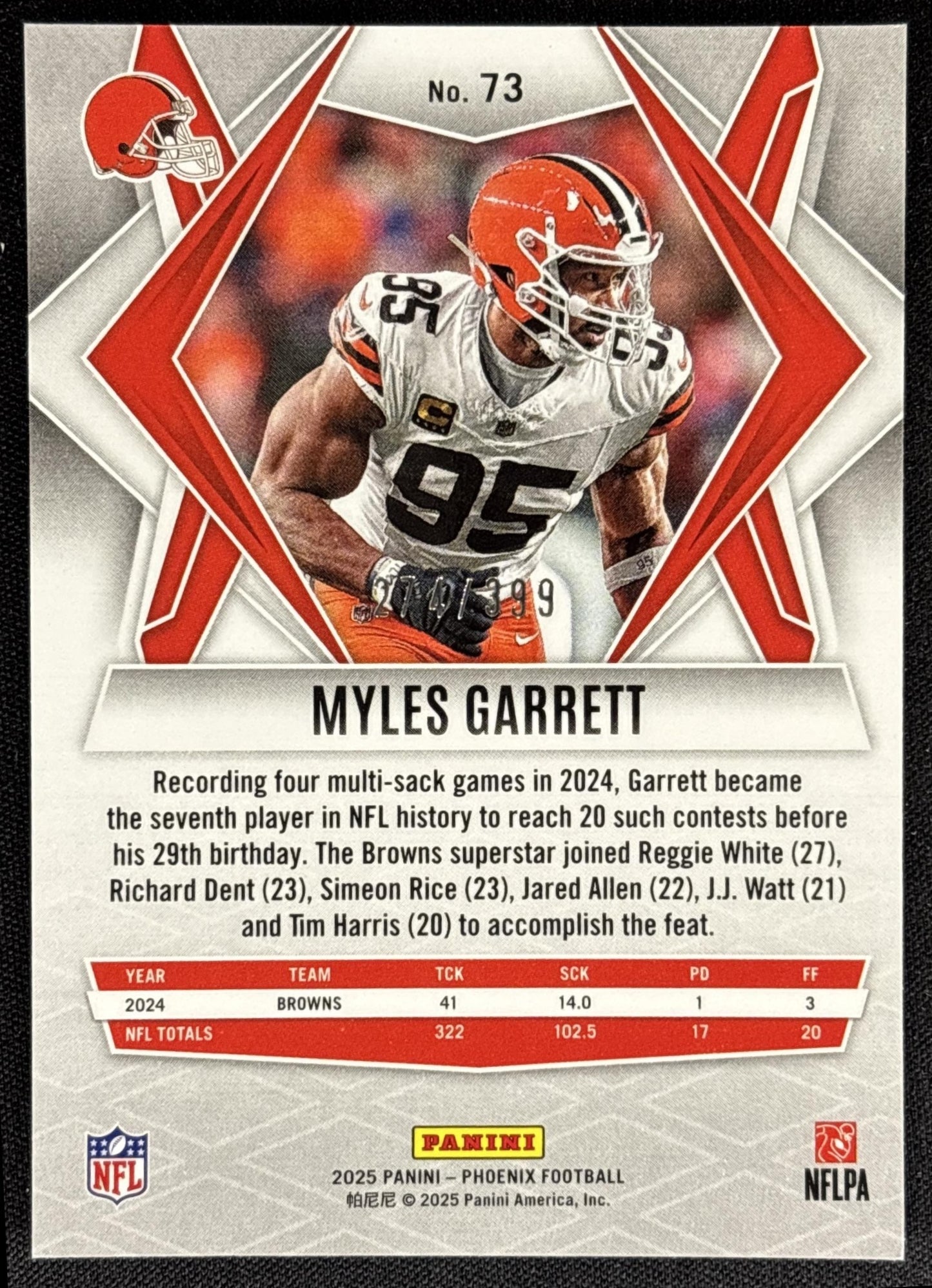Myles Garrett 2025 Panini Phoenix Red Winter Prizm /399 Browns