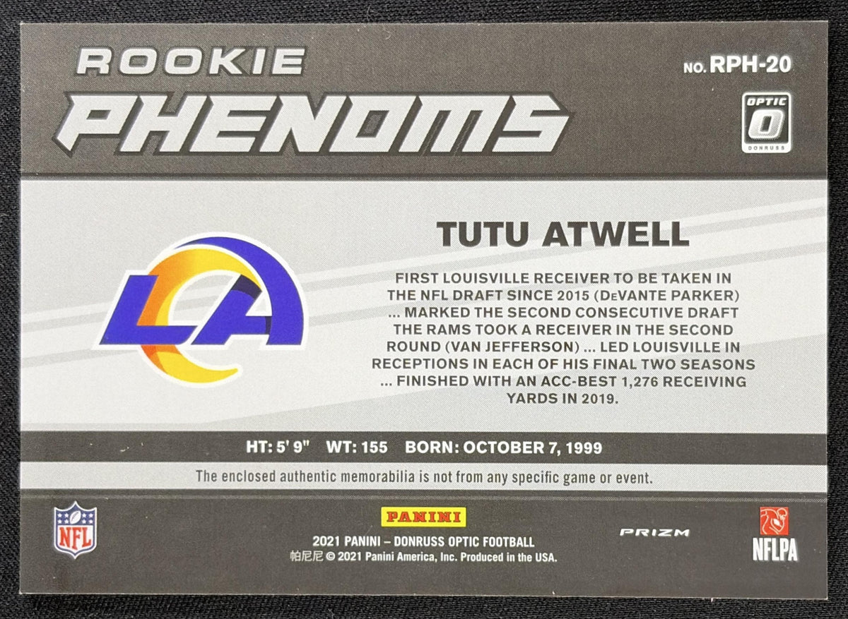 Tutu Atwell 2021 Panini Donruss Optic Rookie Phenoms Horizontal Blue Hyper Rams Sports Trading Card