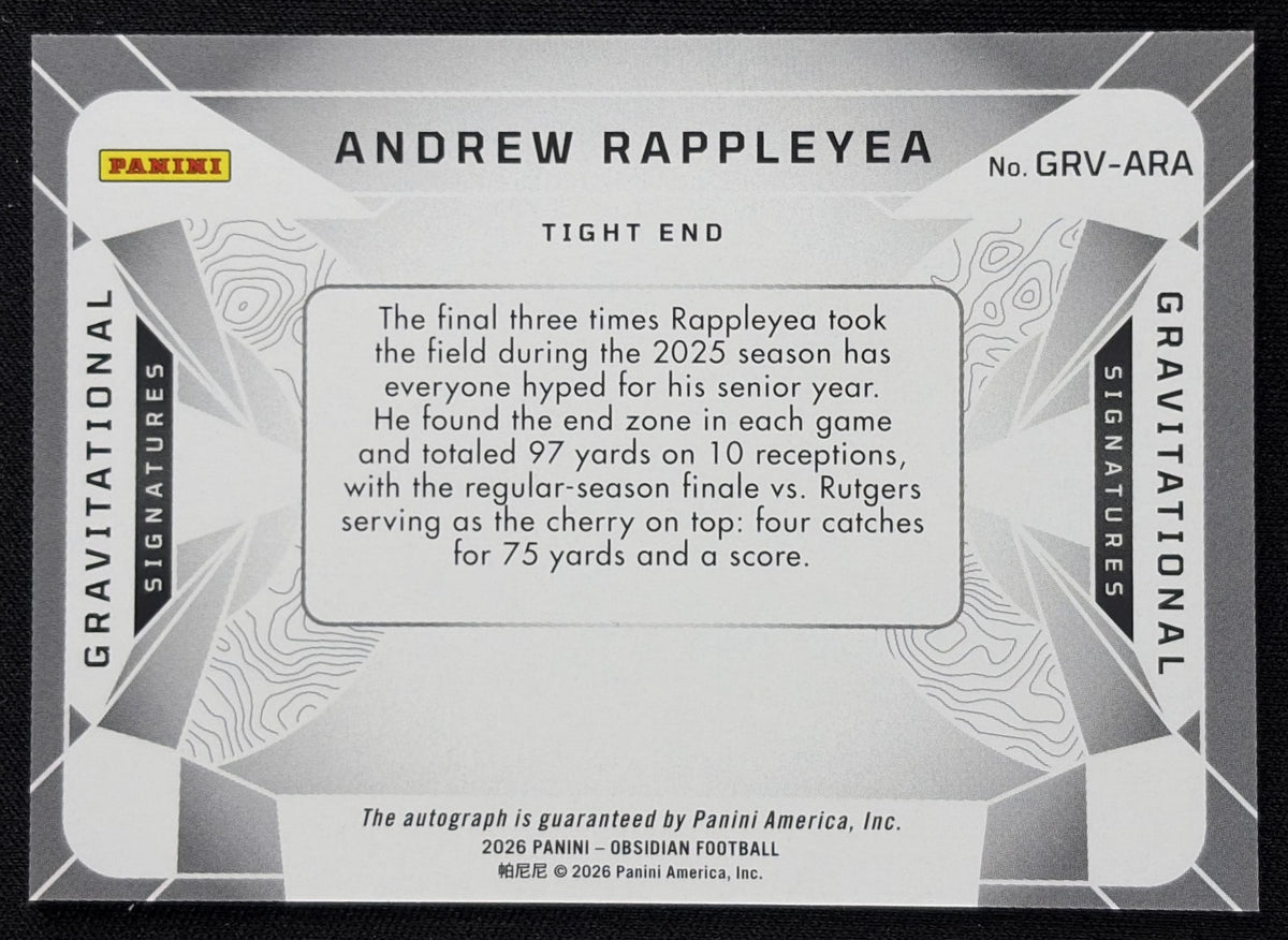 Andrew Rappleyea 2026 Panini Obsidian Gravitational Signatures Nittany Lions