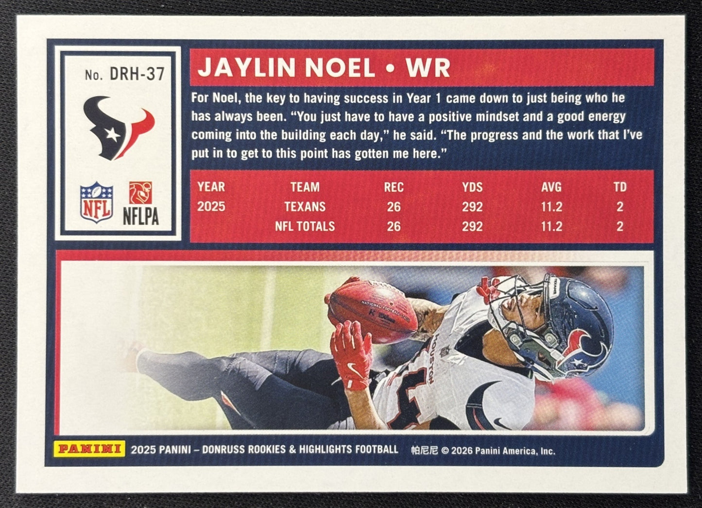 Jaylin Noel 2025 Panini Donruss Rookies & Highlights Texans Sports Trading Cards