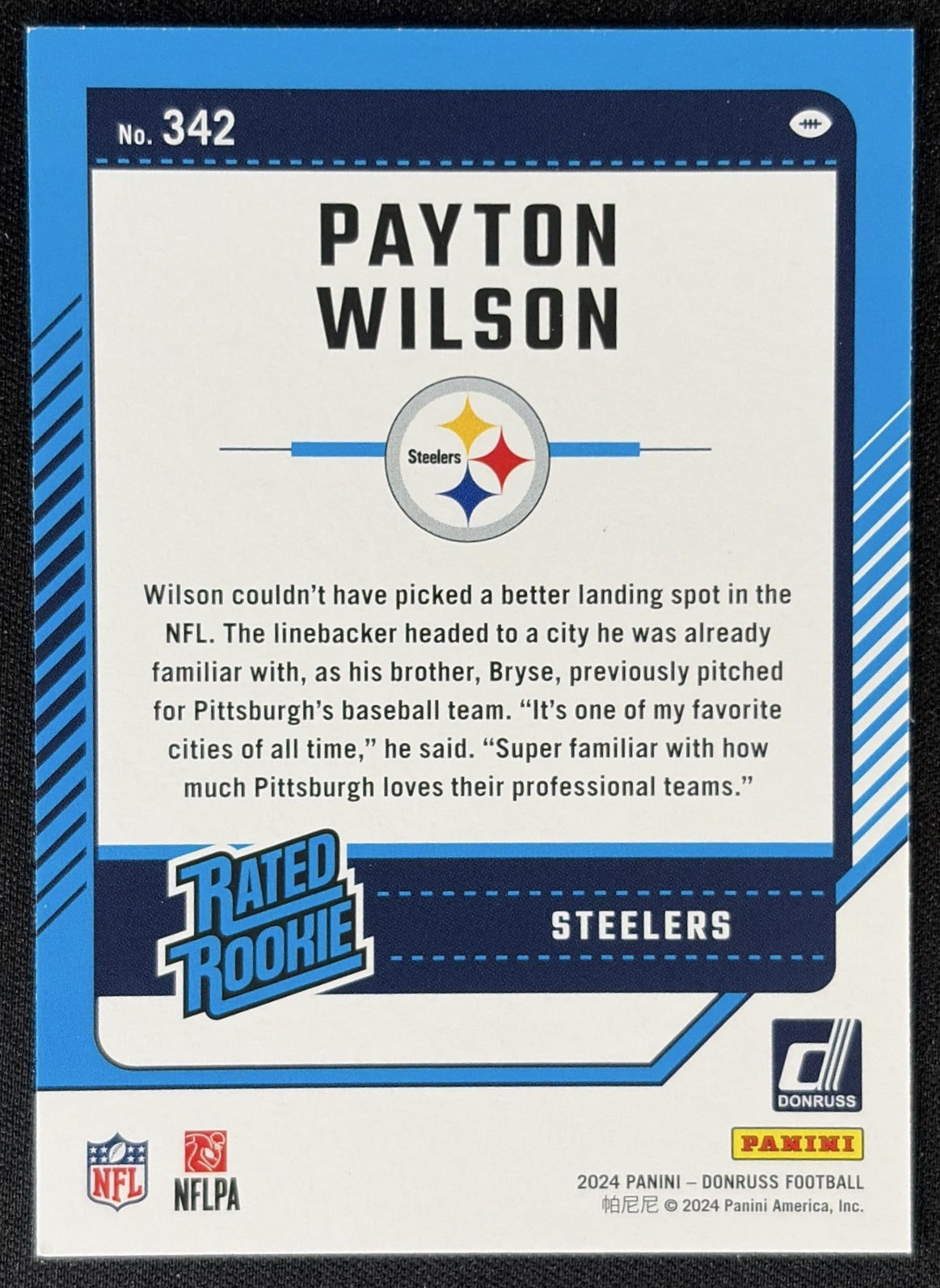 Payton Wilson 2024 Panini Donruss Steelers