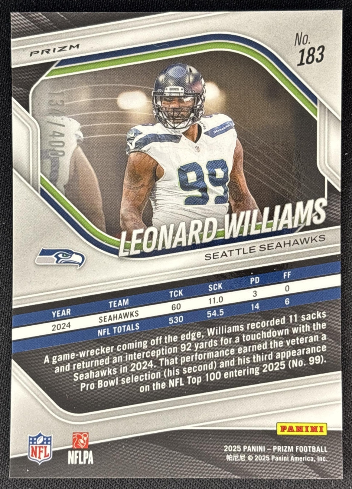 Leonard Williams 2025 Panini Prizm Pandora /400 Seahawks back