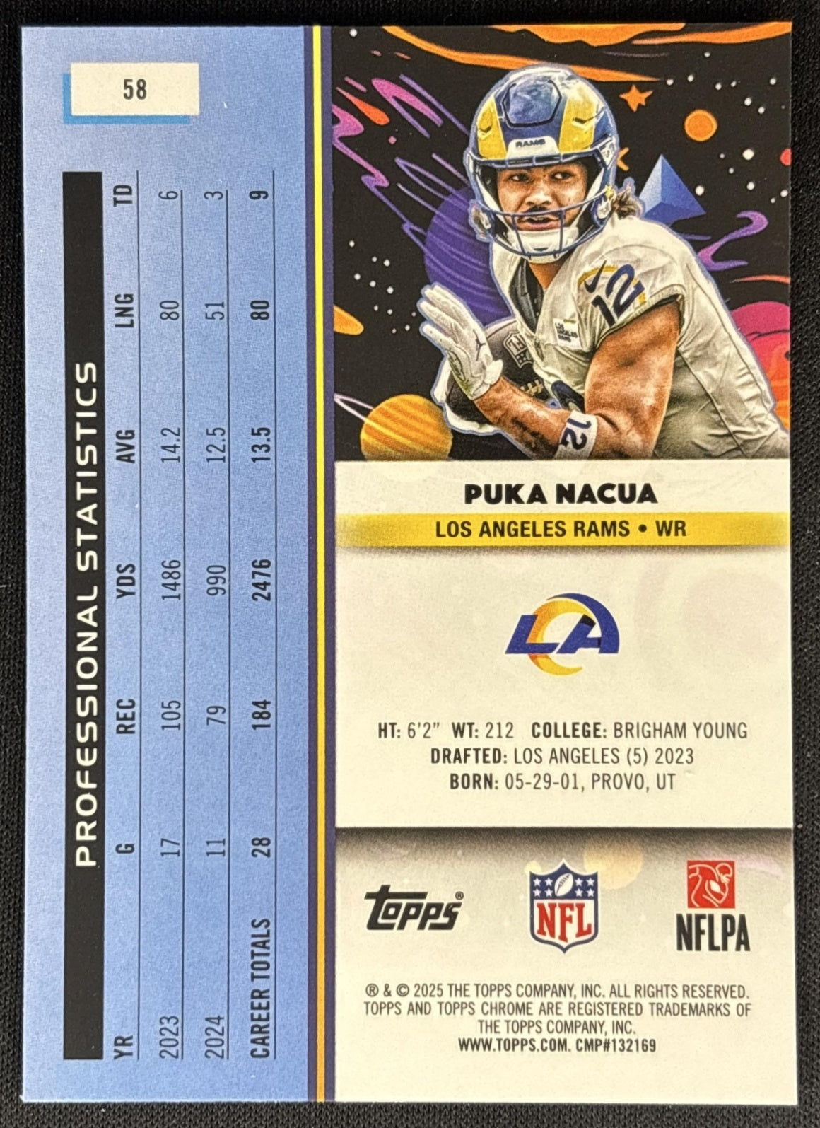 Puka Nacua 2025 Topps Cosmic Chrome Rams back