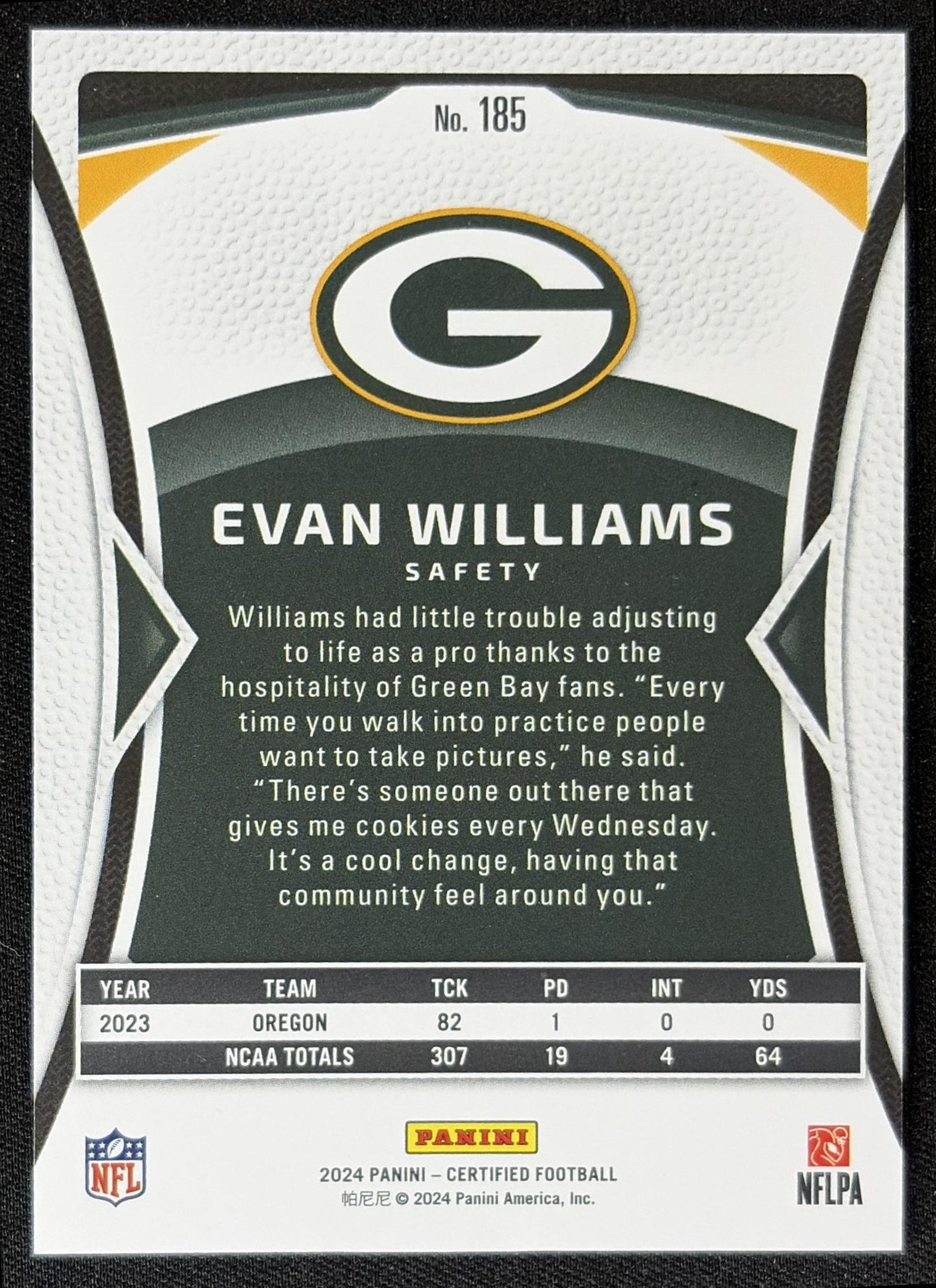 Evan Williams 2024 Panini Certified Rookies Mirror /350 Packers