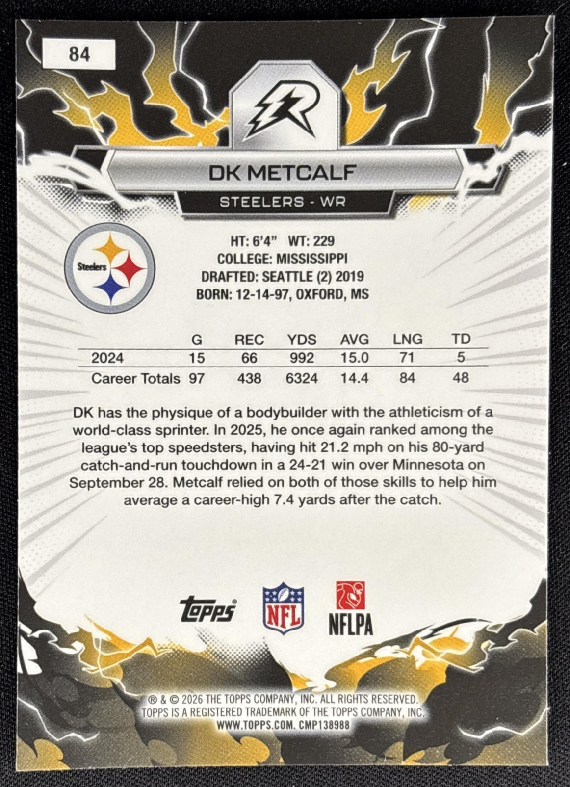 DK Metcalf 2025 Topps Resurgence Blue and Orange Spark Refractor Steelers