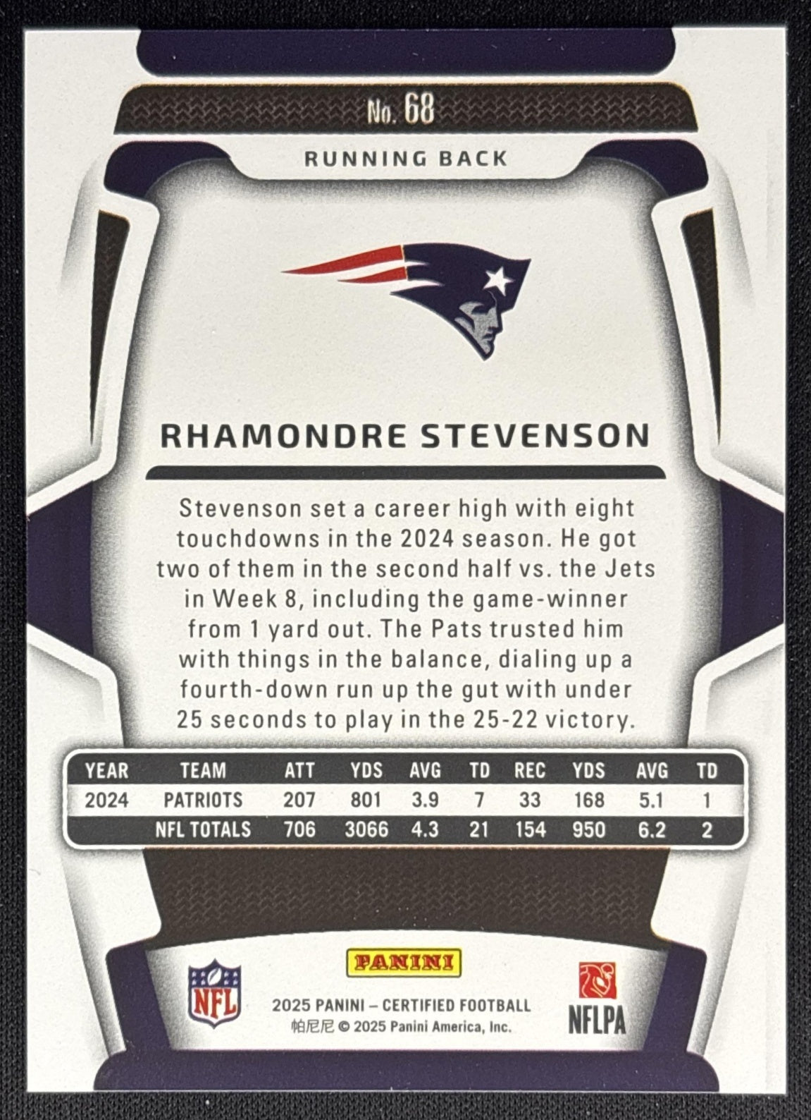 Rhamondre Stevenson 2025 Panini Certified Mirror /399 Patriots back