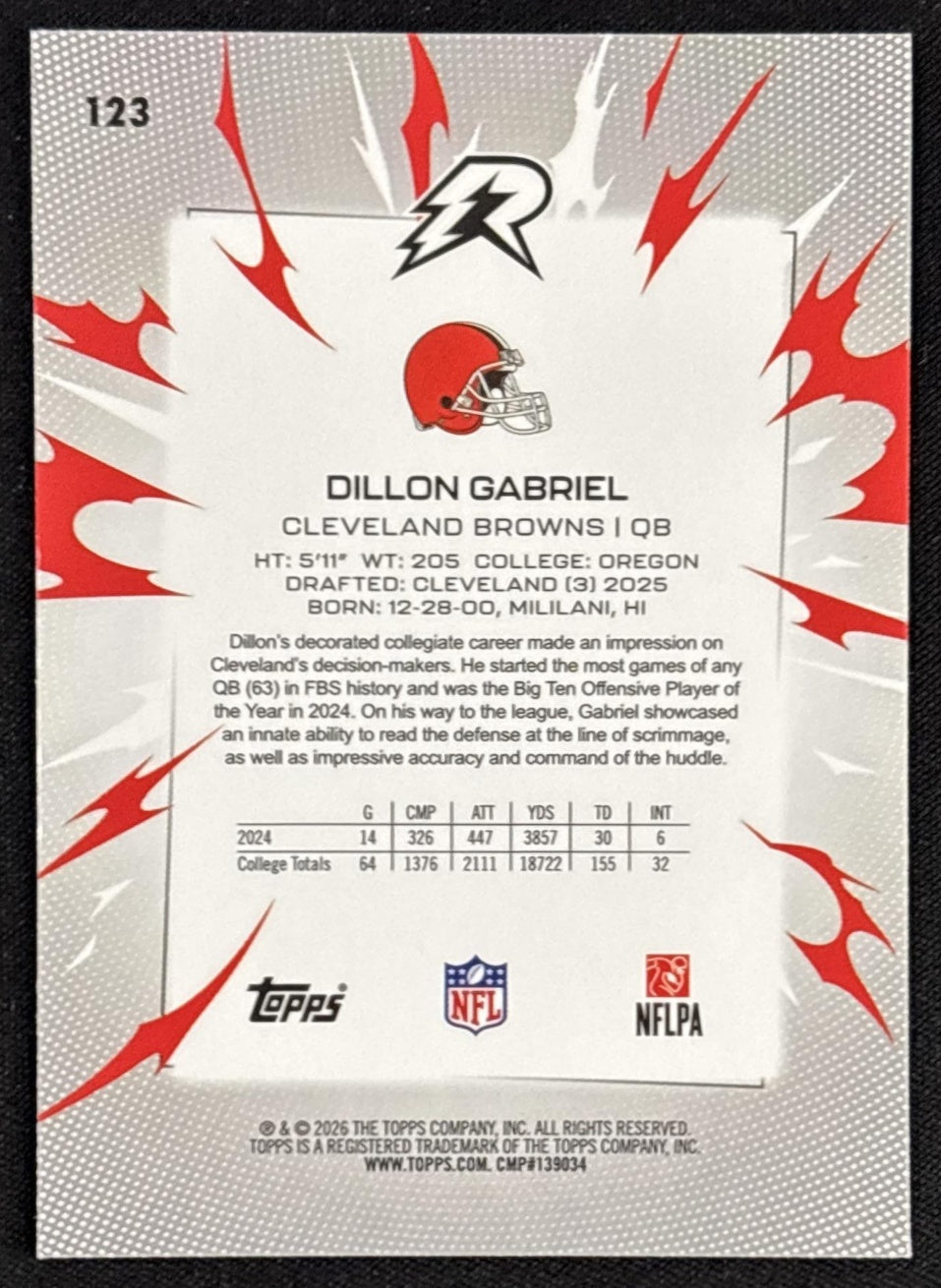 Dillon Gabriel 2025 Topps Resurgence Browns