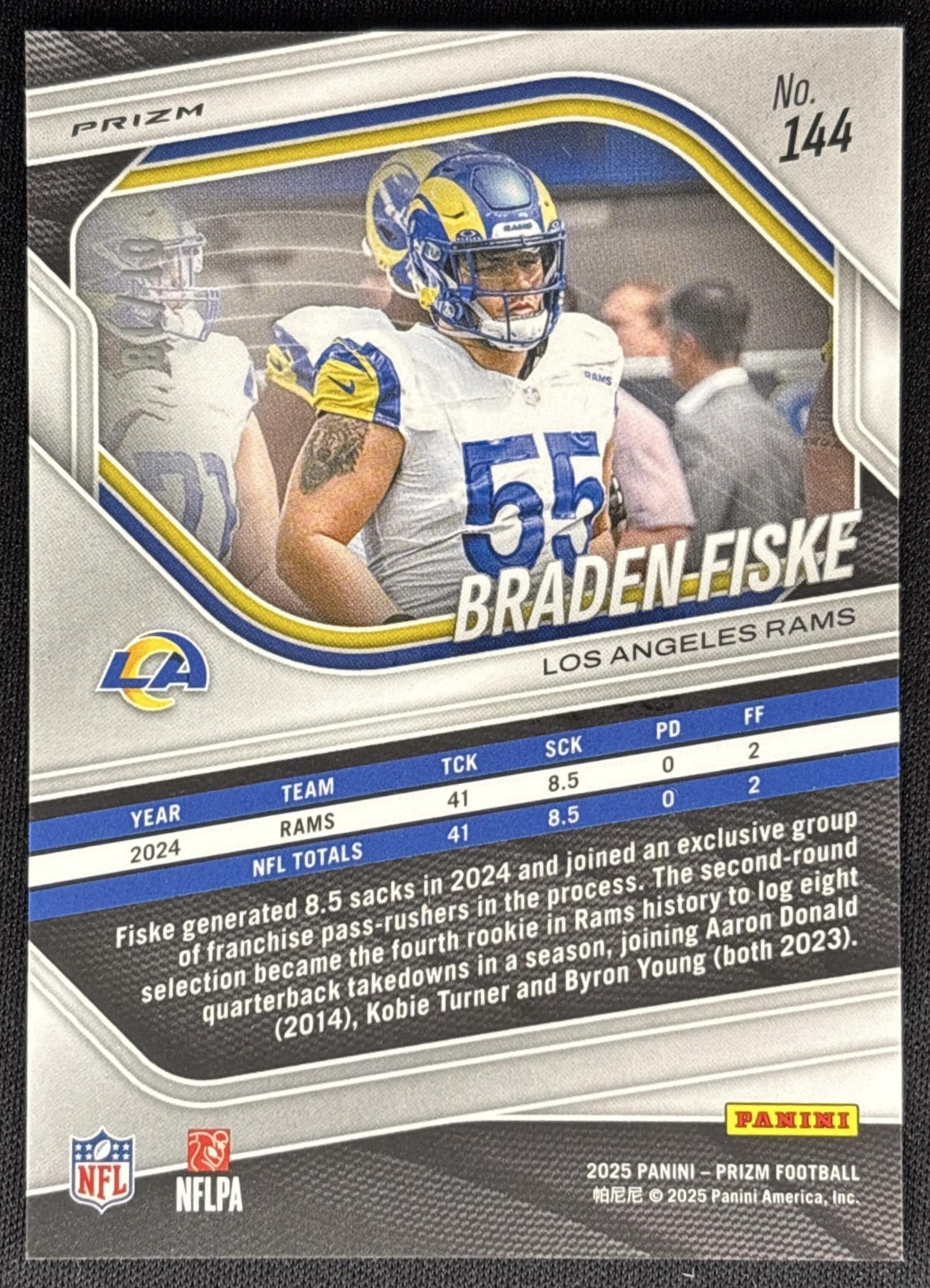 Braden Fiske 2025 Panini Prizm Lotus Flower /18 Rams Sports Trading Cards
