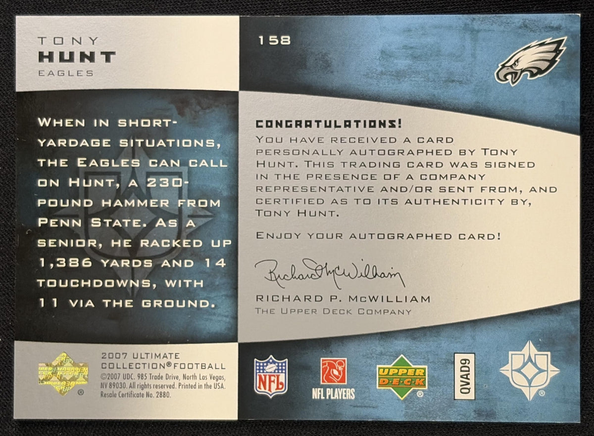 Tony Hunt 2007 Upper Deck Ultimate Collection /250 Eagles - Back