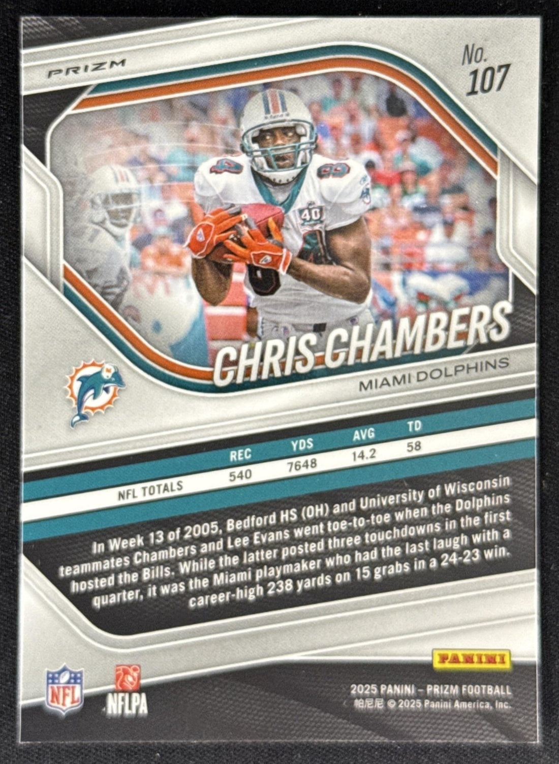 Chris Chambers 2025 Panini Prizm Silver Dolphins Sports Trading Card