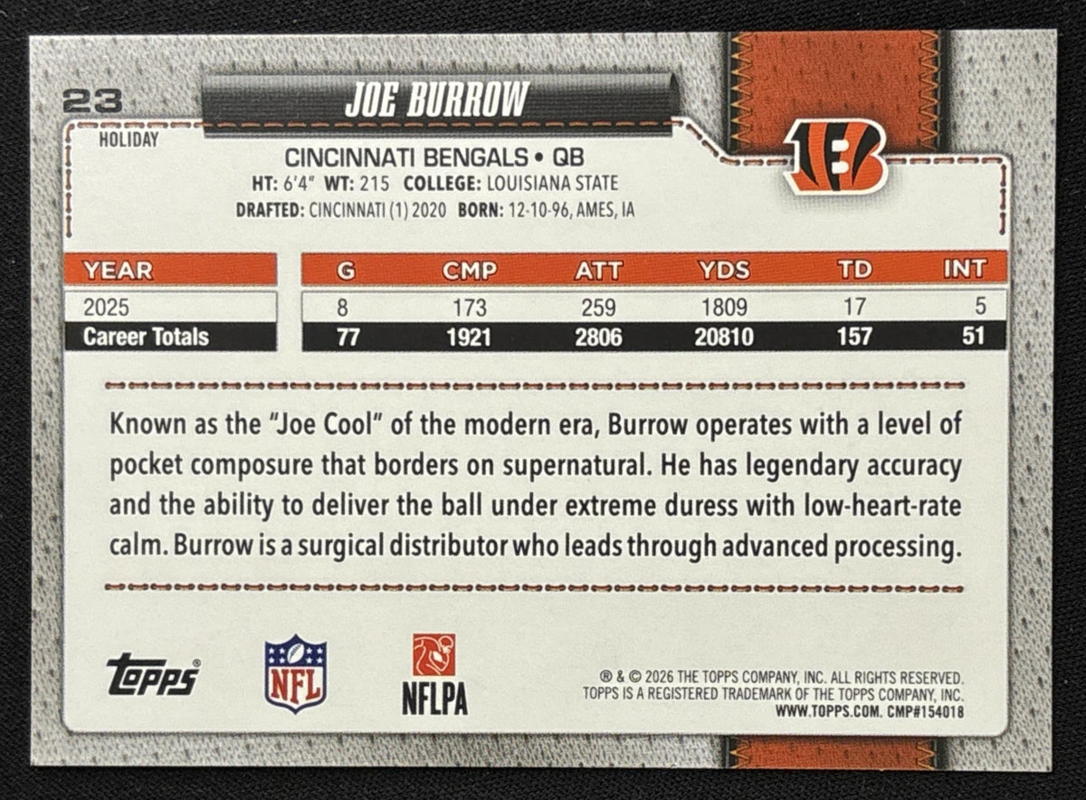 Joe Burrow 2026 Topps Holiday Glitter Bengals