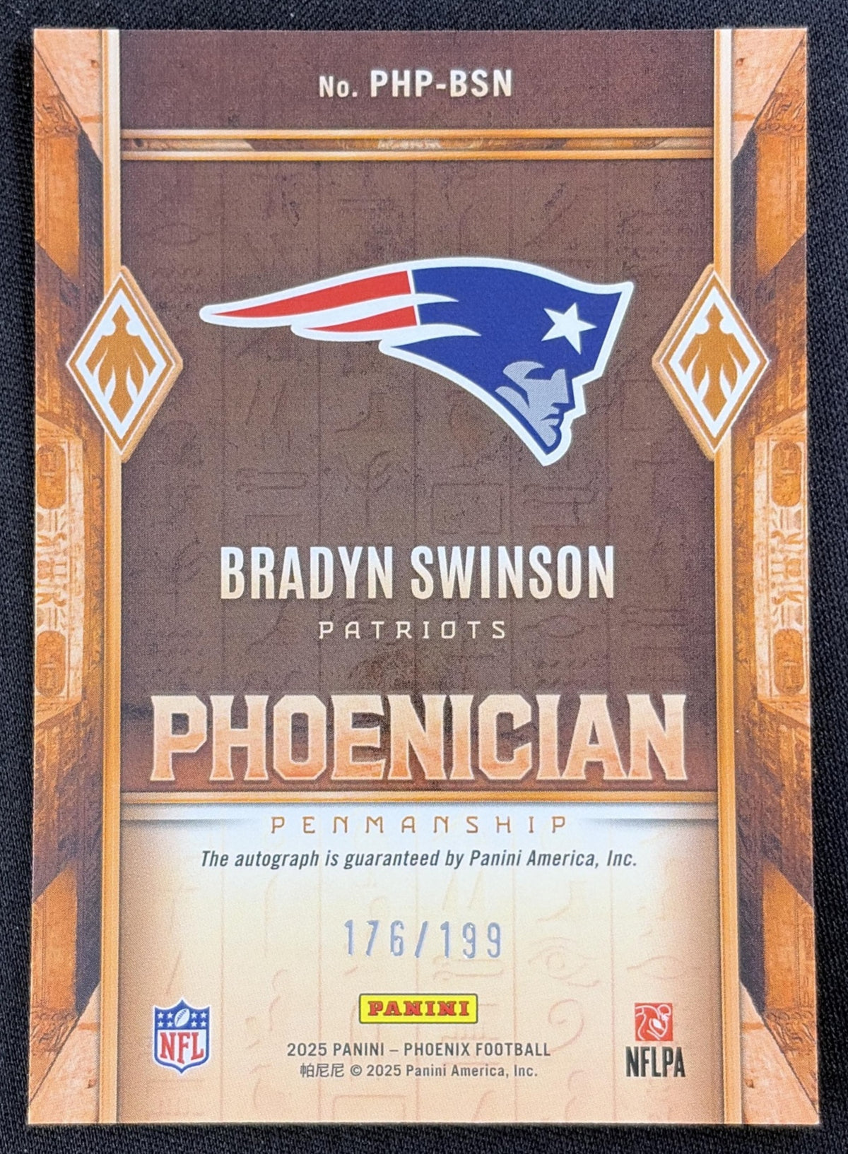 Bradyn Swinson 2025 Panini Phoenix Phoenician Penmanship Hyper Prizm /199 Patriots
