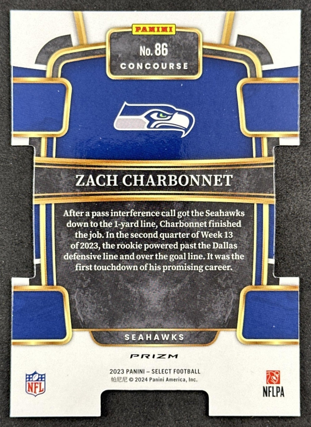 Zach Charbonnet 2023 Panini Select Red and Blue Prizms Die Cut Seahawks Sports Trading Card