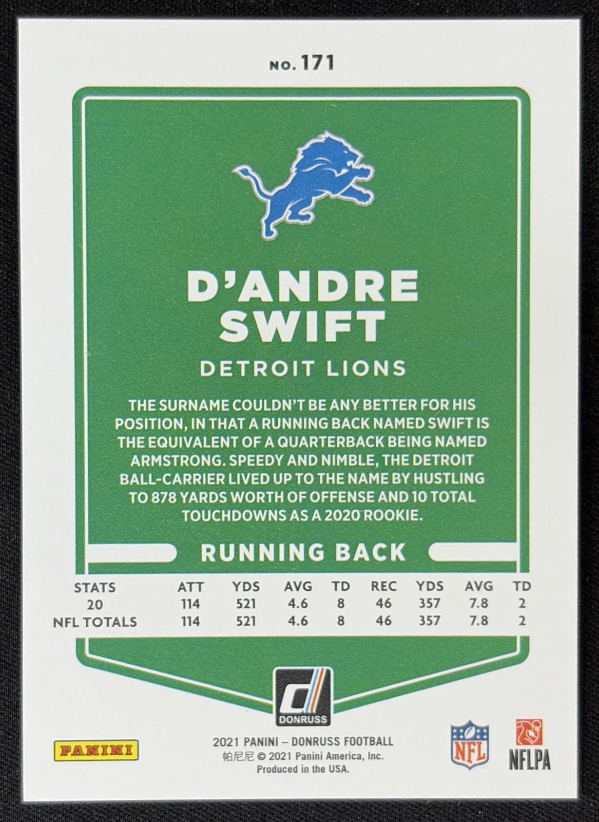 D Andre Swift 2021 Panini Donruss Press Proof Variation Premium Lions - Detroit Lions