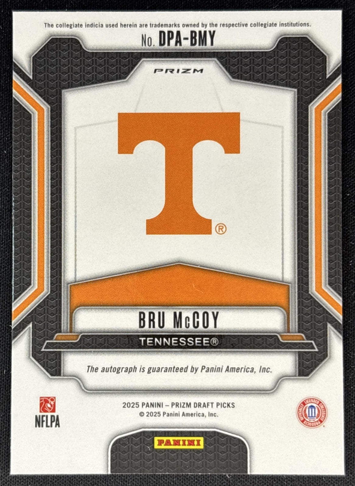 Bru McCoy 2025 Panini Prizm Draft Picks Auto Silver Volunteers Back