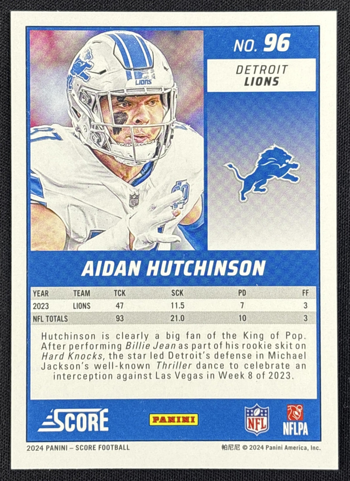 Aidan Hutchinson 2024 Panini Score Lava /630 Lions Sports Trading Card