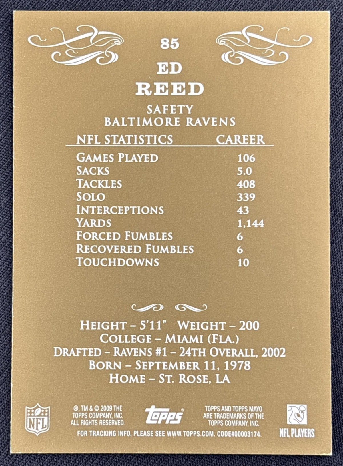 Ed Reed 2009 Topps Mayo Ravens