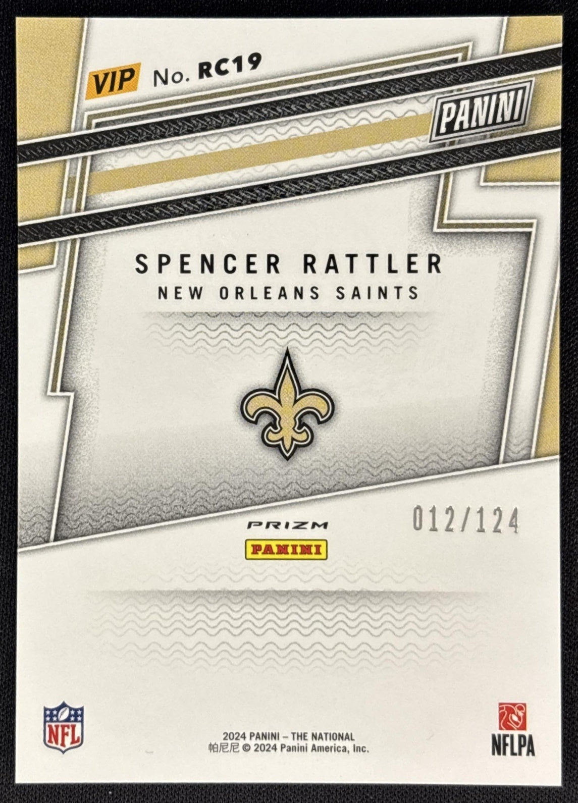 Spencer Rattler 2024 National NSCC VIP Party Rookies Blue Sparkle /124 Saints