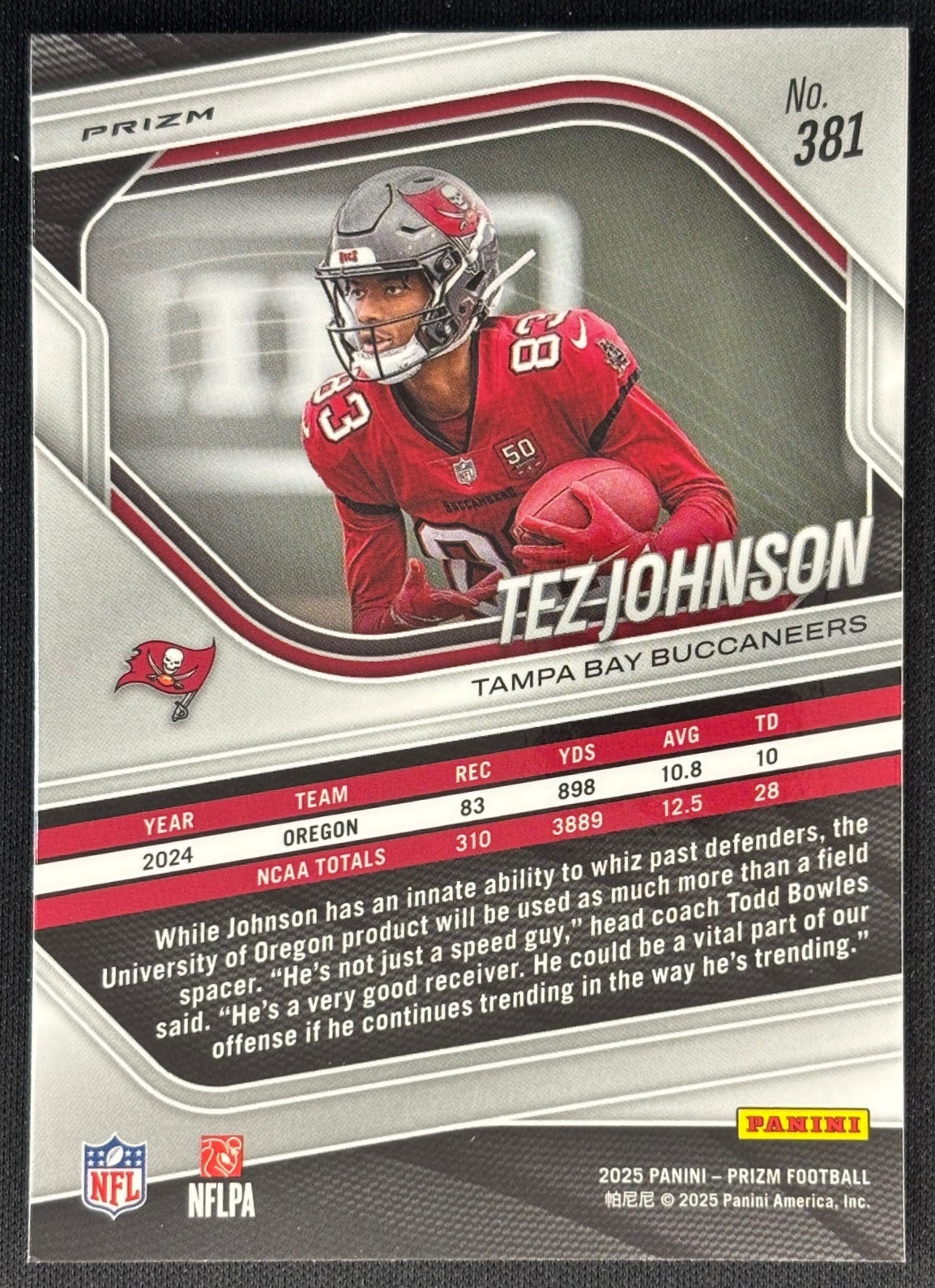 Tez Johnson 2025 Prizm Silver Buccaneers - Back