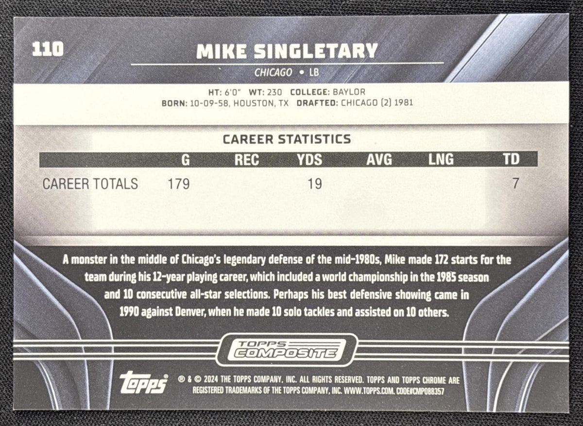 Mike Singletary 2023 Topps Composite Chrome Black Purple Mini Diamond Refractor /150 Bears