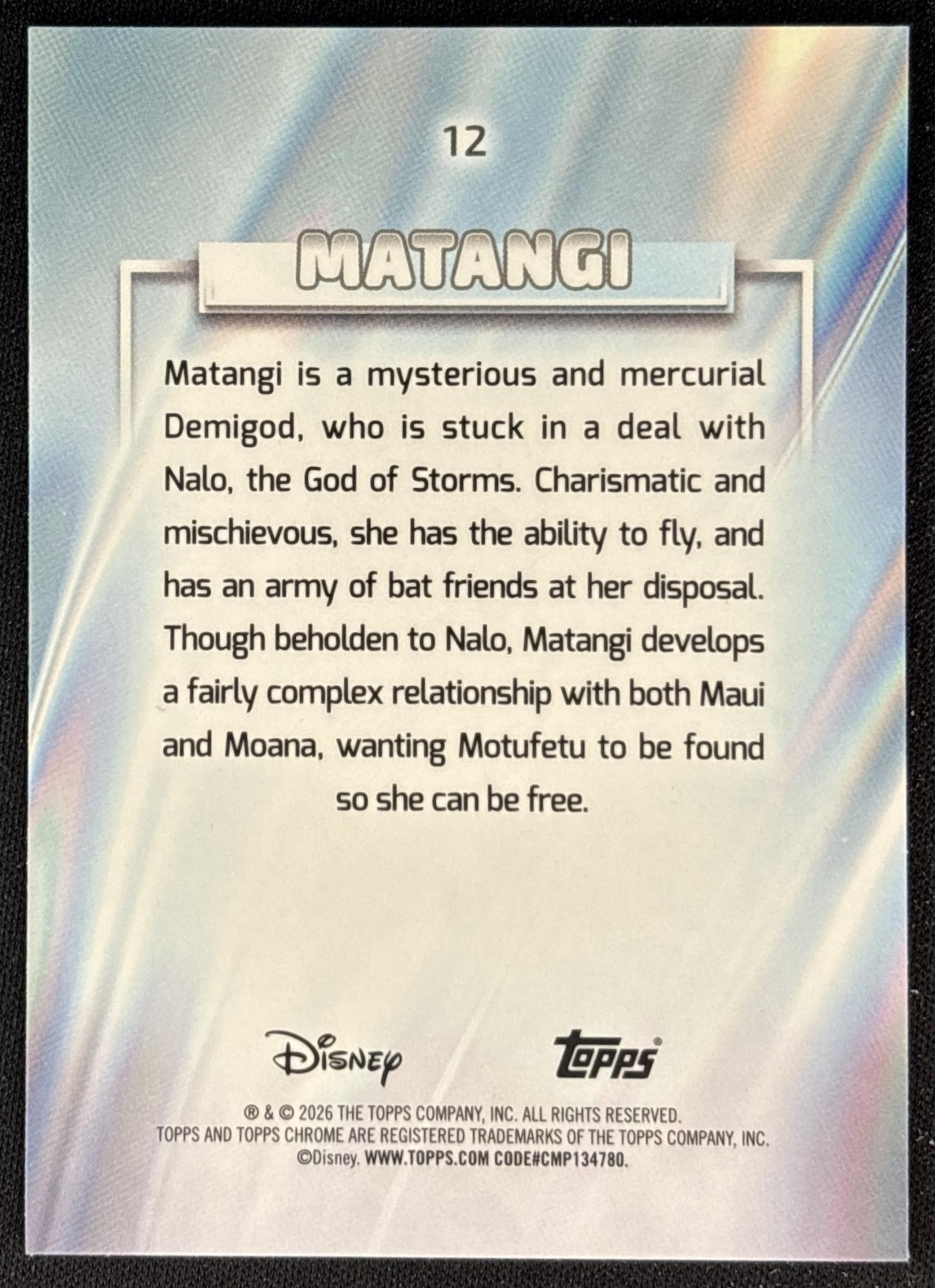 Matangi 2026 Topps Chrome Disney Raywave Refractor Moana 2 Back