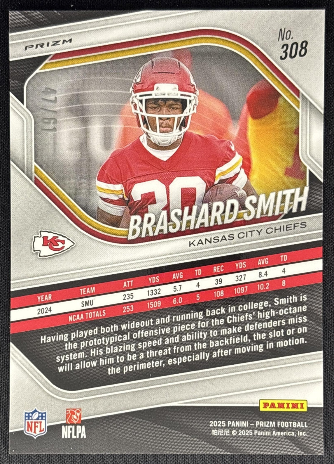 Brashard Smith 2025 Panini Prizm Kangaroo /61 Chiefs Sports Trading Cards
