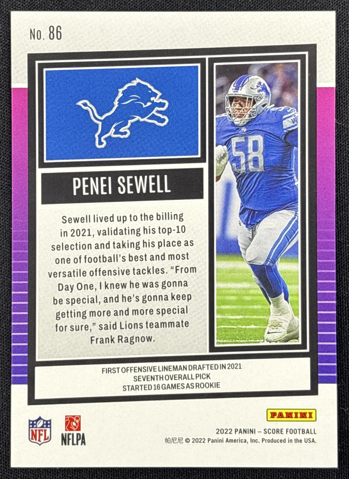 Penei Sewell 2022 Panini Score Ellipse /299 Lions