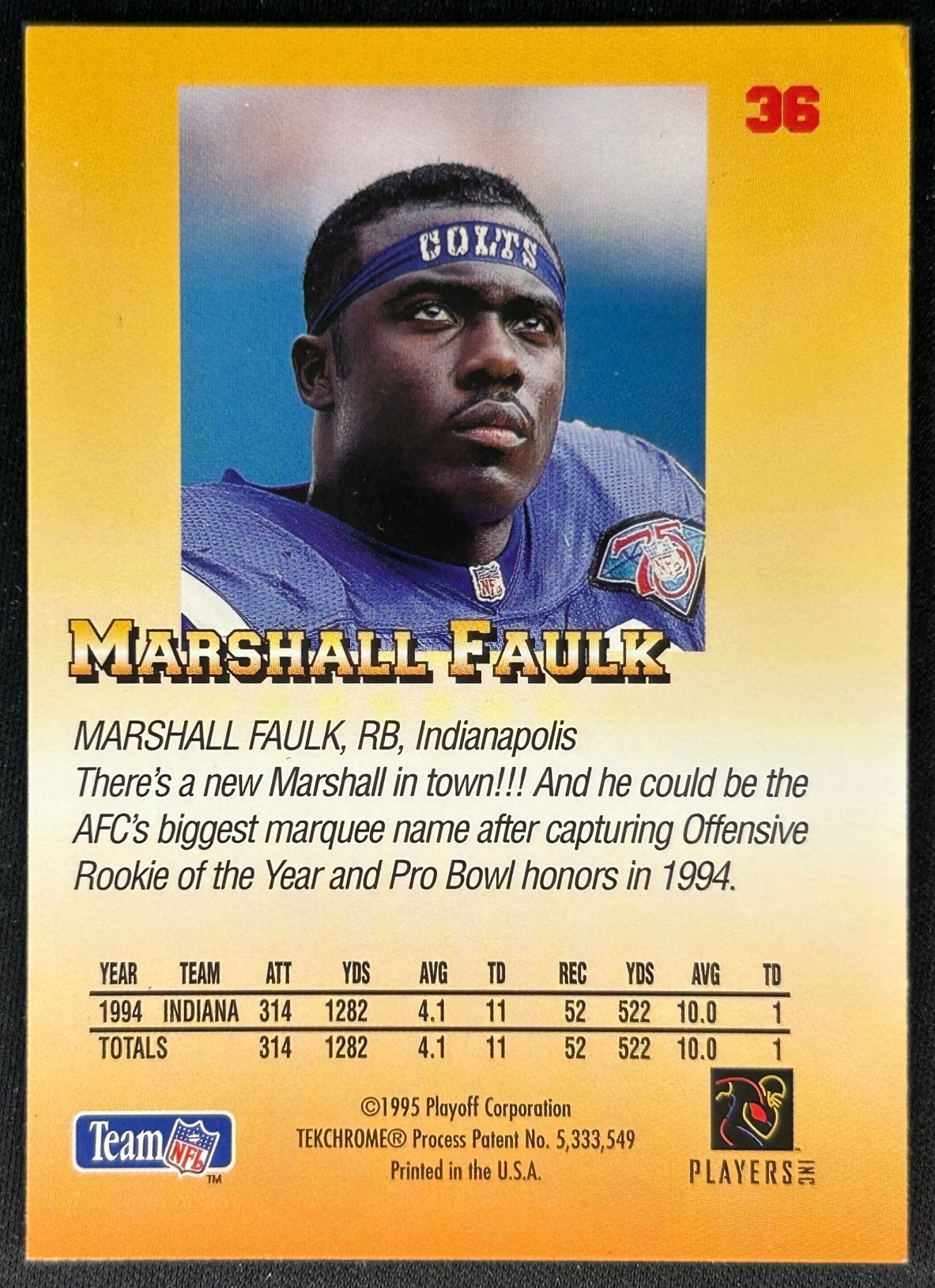 Marshall Faulk 1995 Prime Playoff Colts