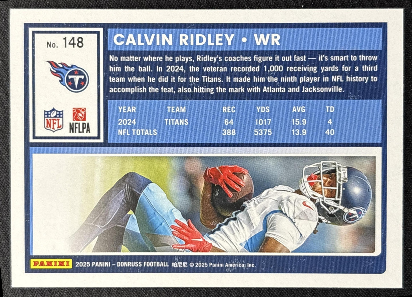 Calvin Ridley 2025 Panini Donruss Season Stat Line /159 Titans