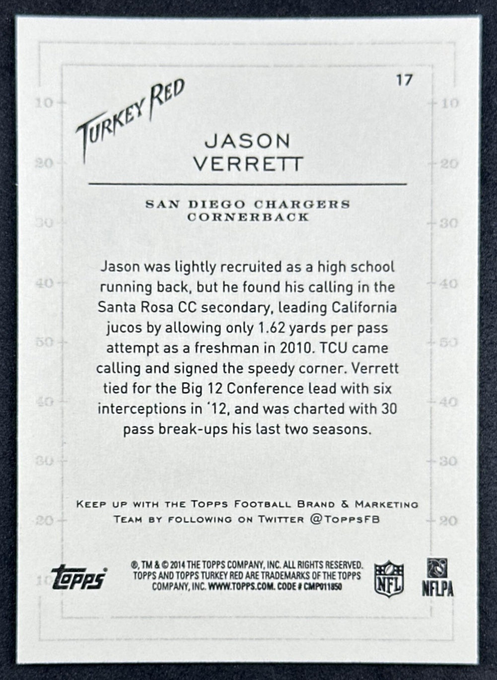 Jason Verrett Rookie 2014 Topps Turkey Red Chargers